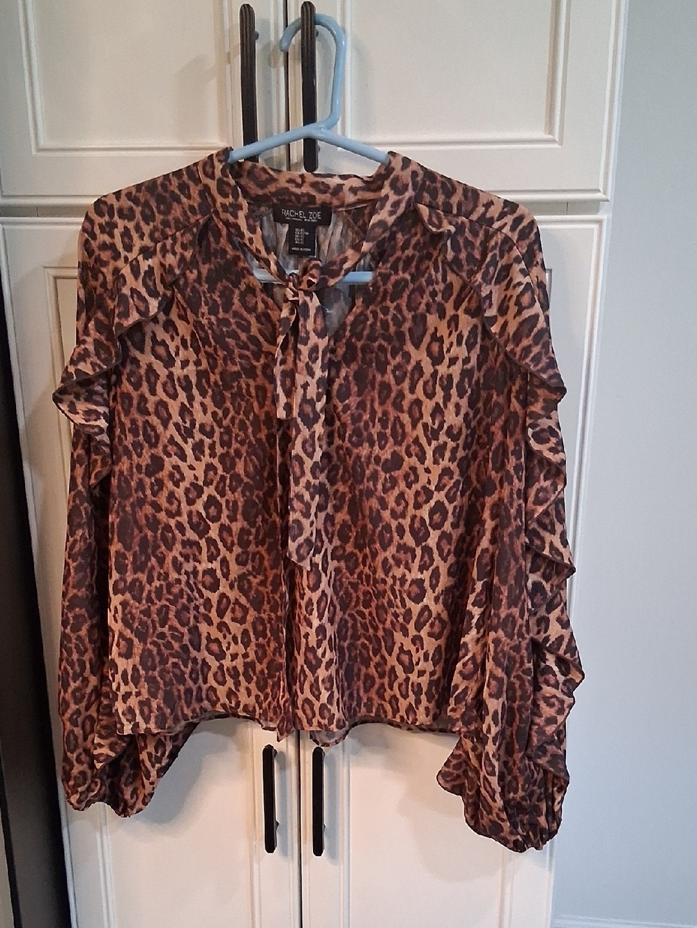 Rachel Zoe Leopard-Print Tie-Neck Blouse in Brown NWT